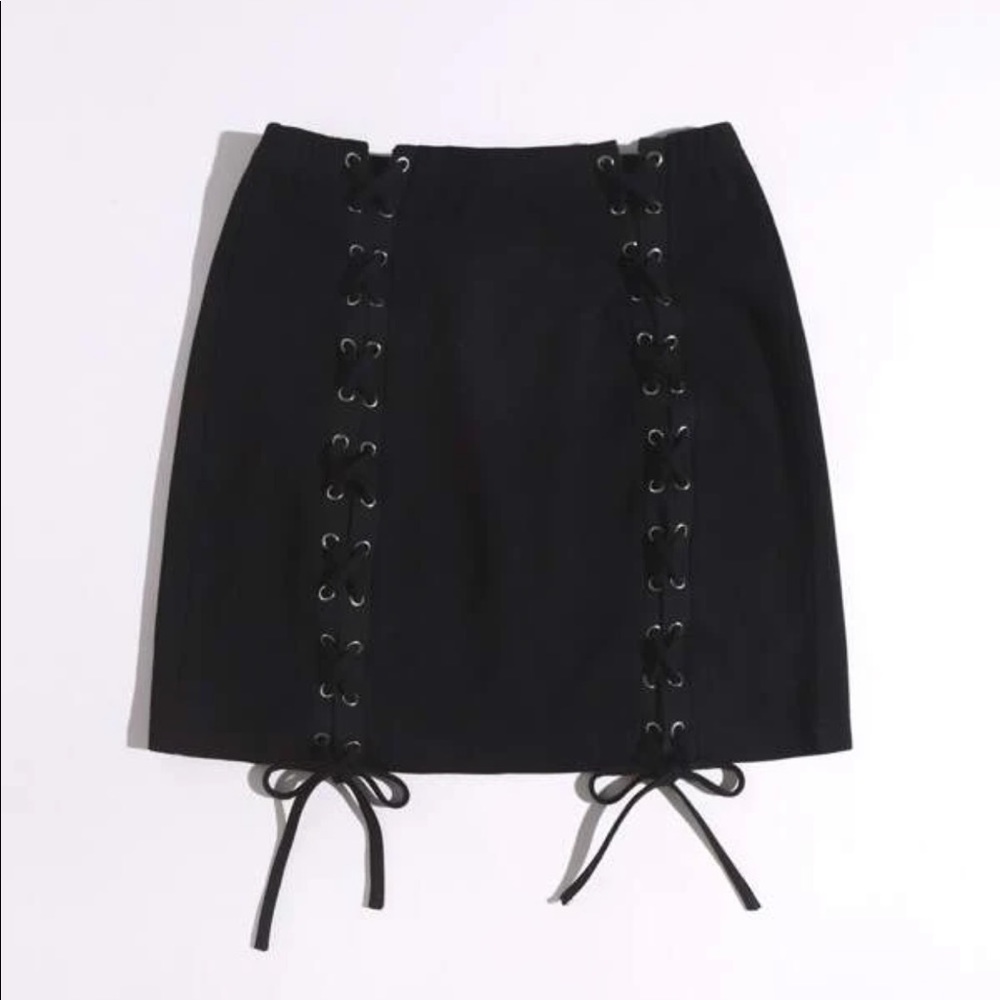Topshop Moto Denim Lace Up Mini Skirt Black Size 4
